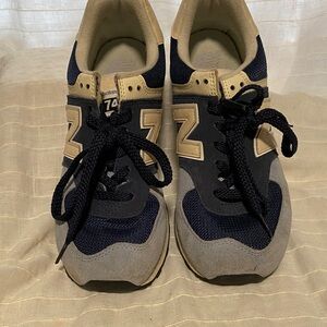 New Balance 574 Navy and cream Athletic Shoes